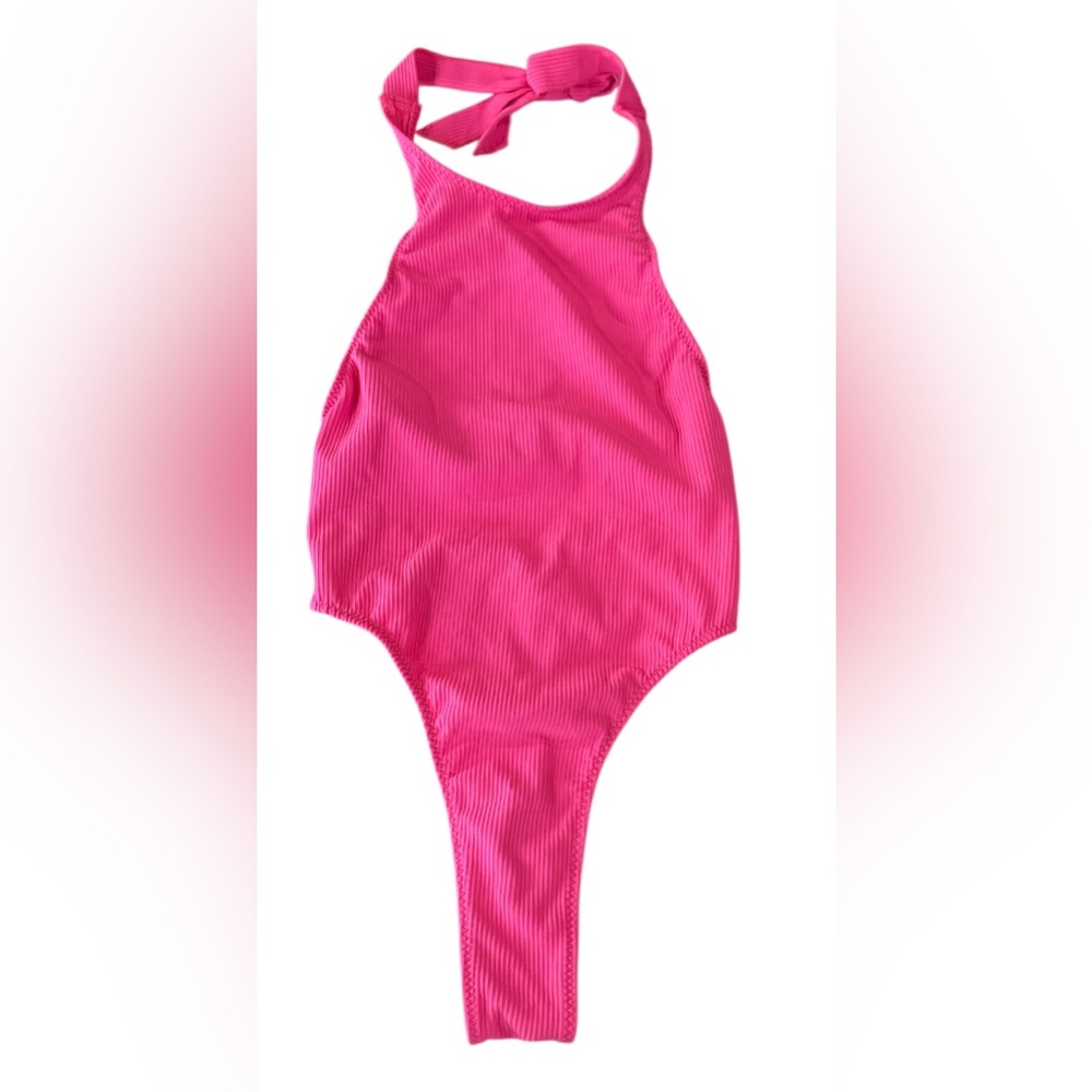 Hot Pink Ribbed One-Piece Swimsuit